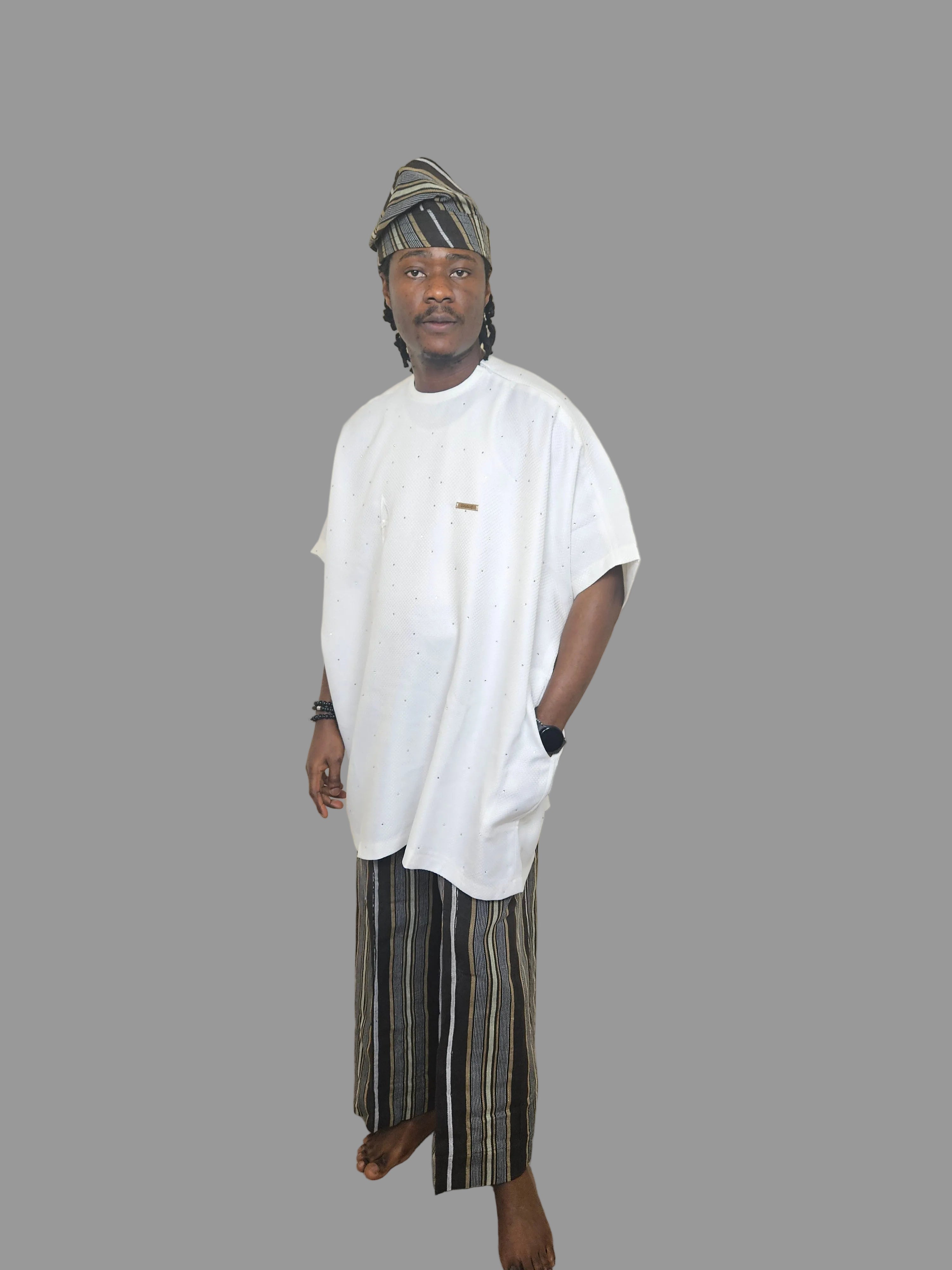 Luxury Three-Piece Nigerian Danshiki for Men with Swarovski Stone Detailing - Balogun brown W1