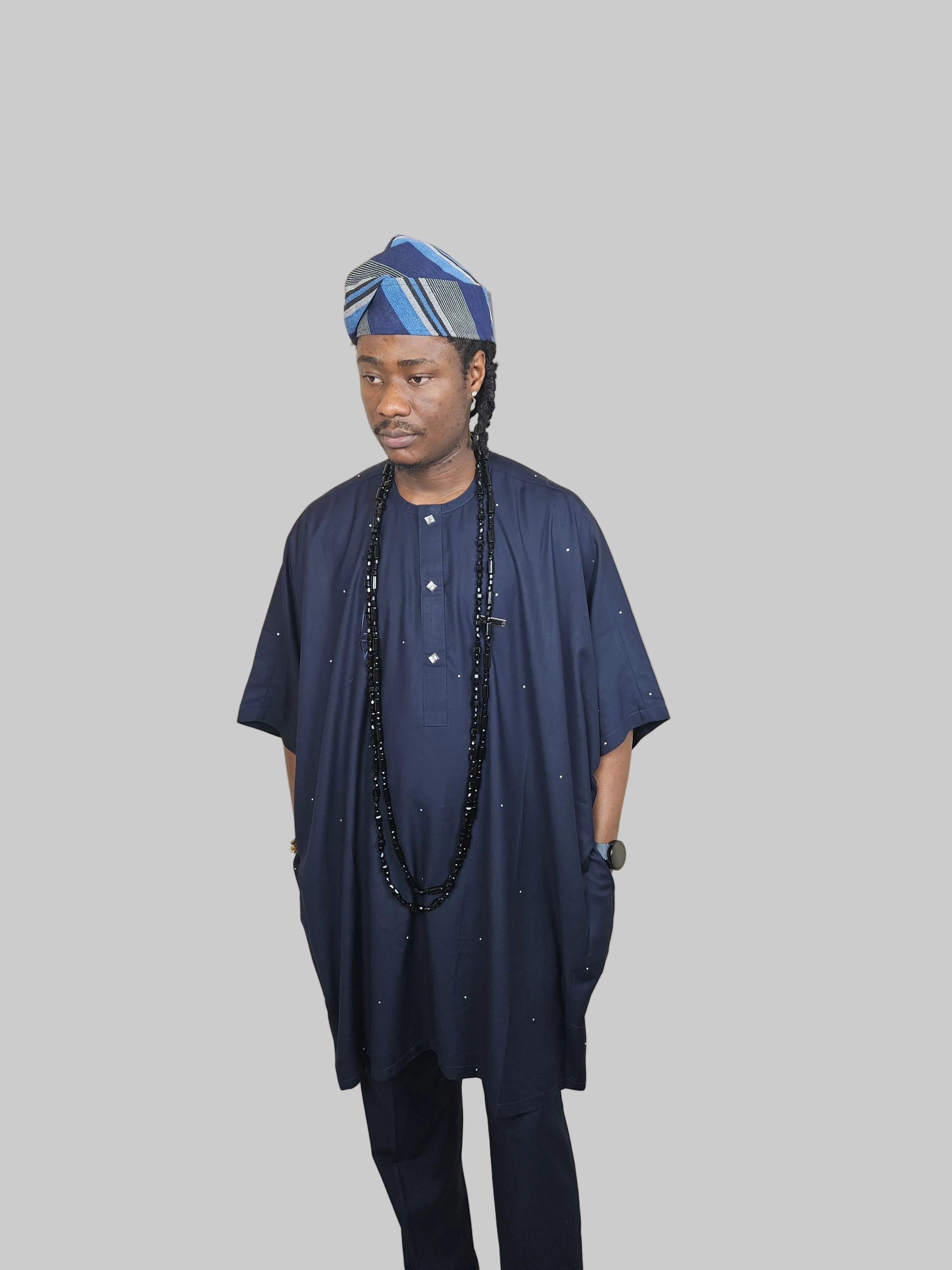 Luxury Two-Piece Danshiki with swarovski- Blue