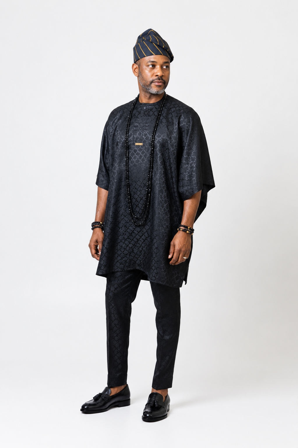 Luxury Two-Piece Nigerian Danshiki for Men with Swarovski Stone Detailing- Black