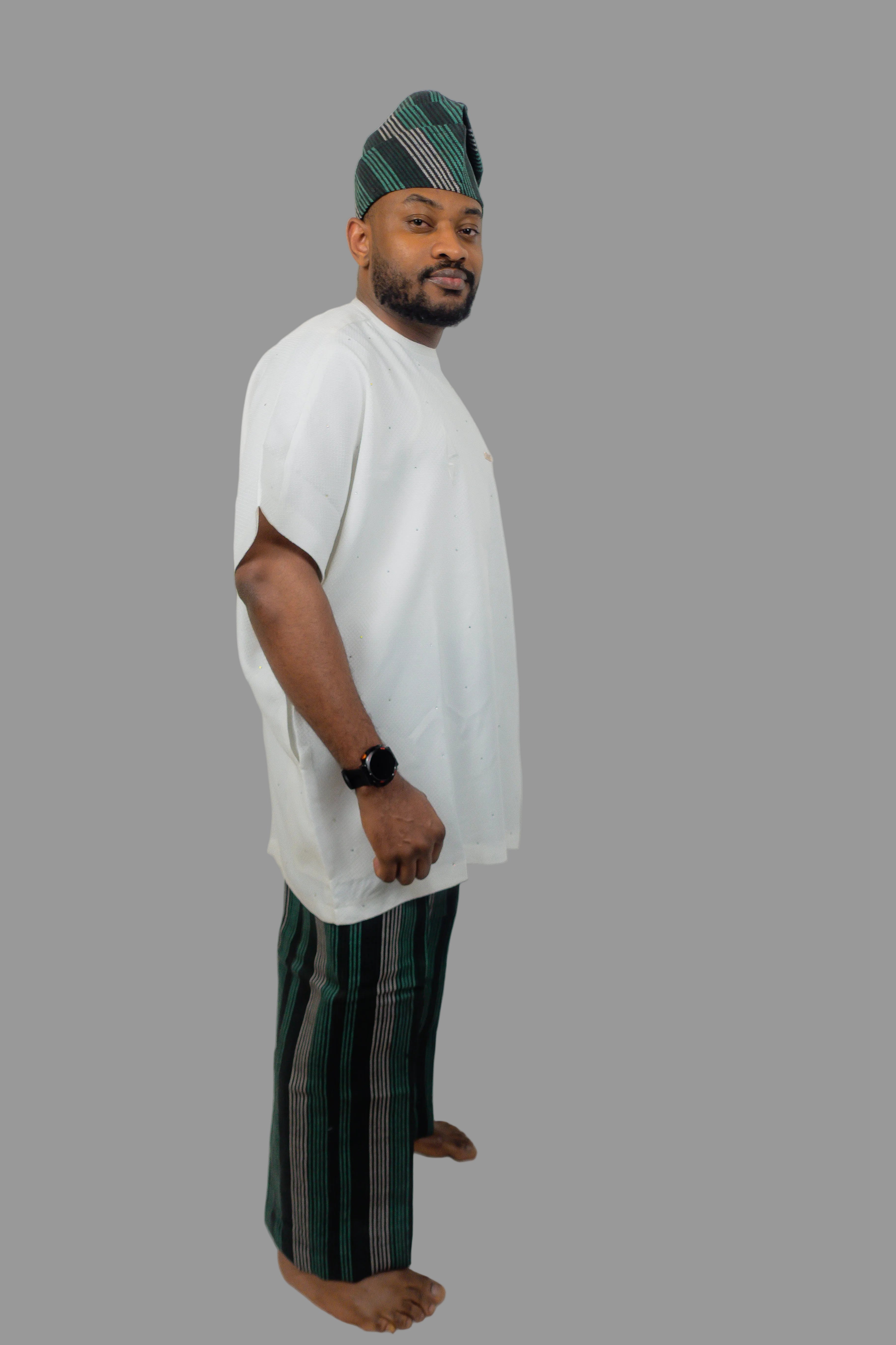 Luxury Three-Piece Nigerian Danshiki for Men with Swarovski Stone Detailing - Balogun brown W