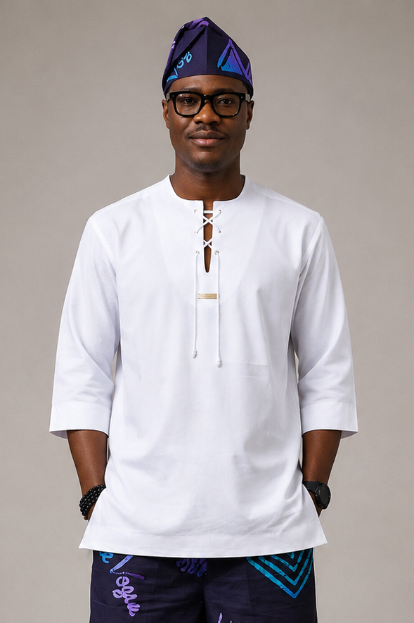 White lace-up tunic shirt for men by Baale Vogue
