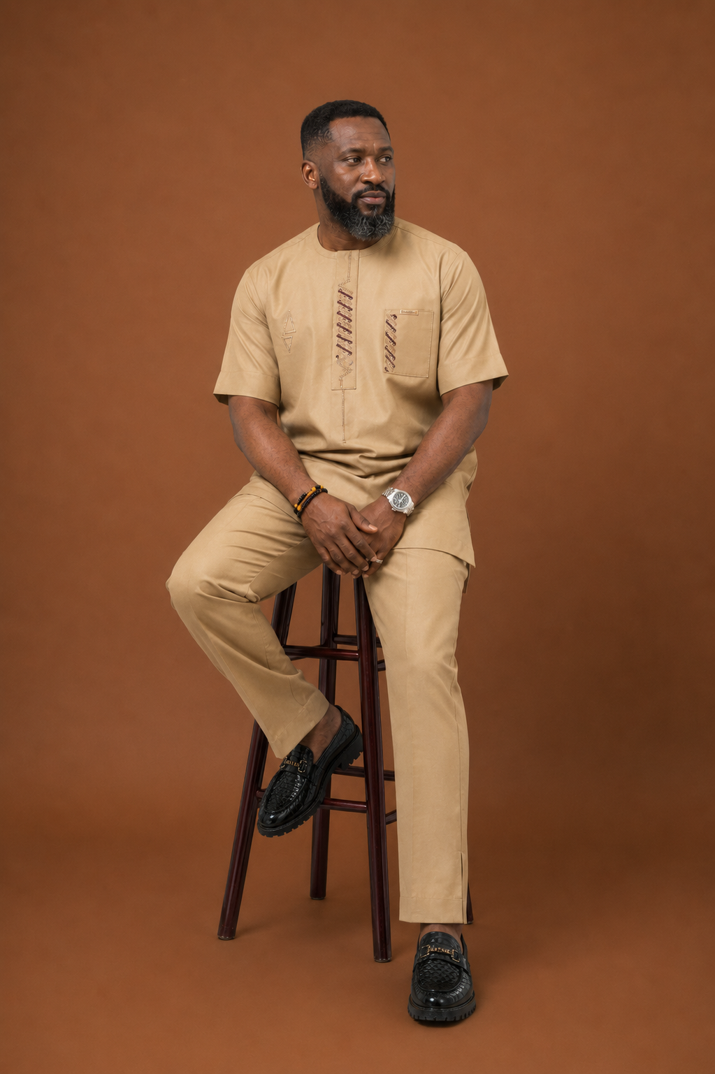 Men's golden embroidered senator wear with matching tailored trousers