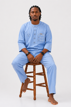 Pale blue nigerian wedding menswear luxurious