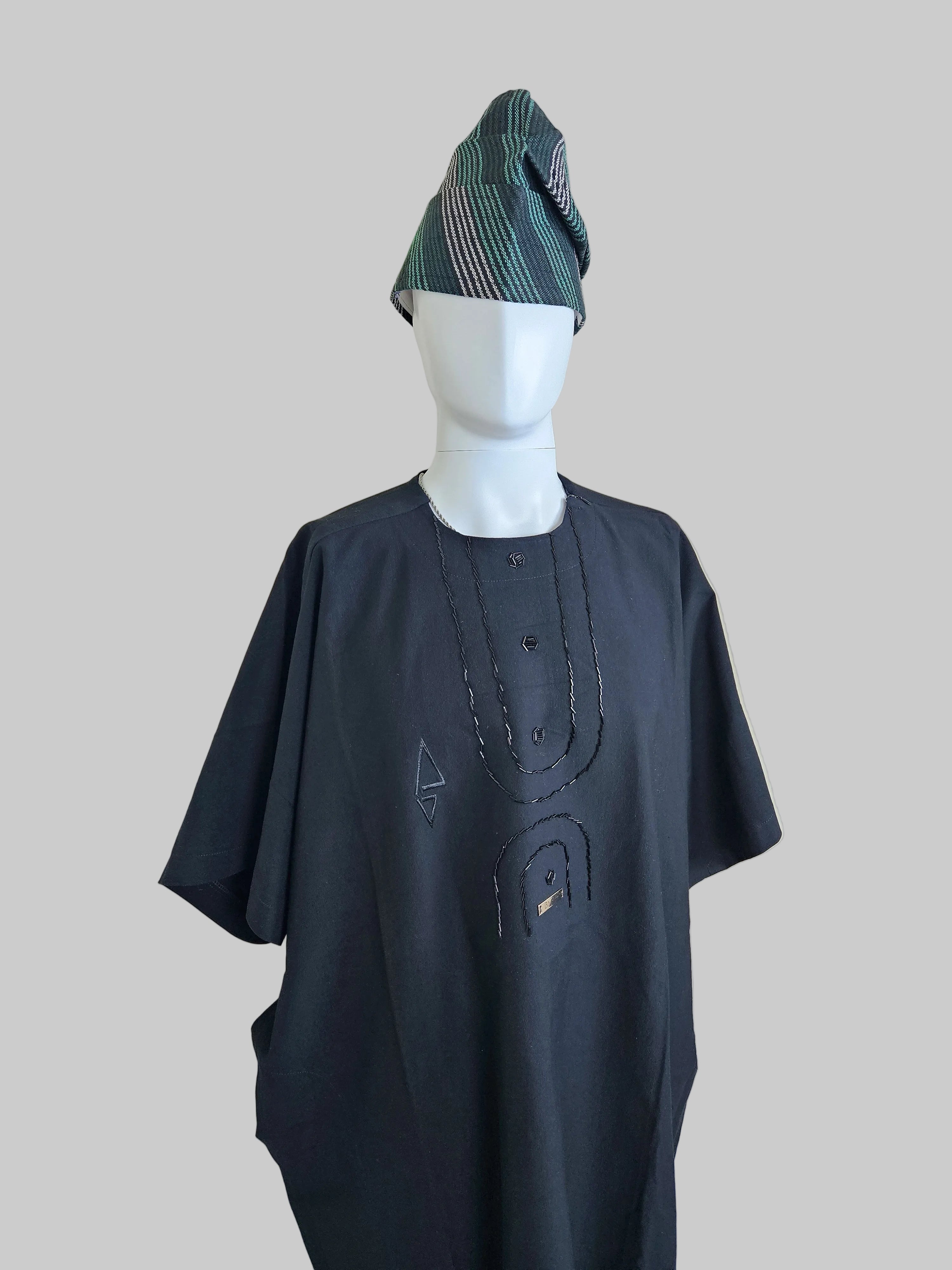 Luxury Three-Piece Nigerian Danshiki for Men with Swarovski Stone Detailing - Balogun green