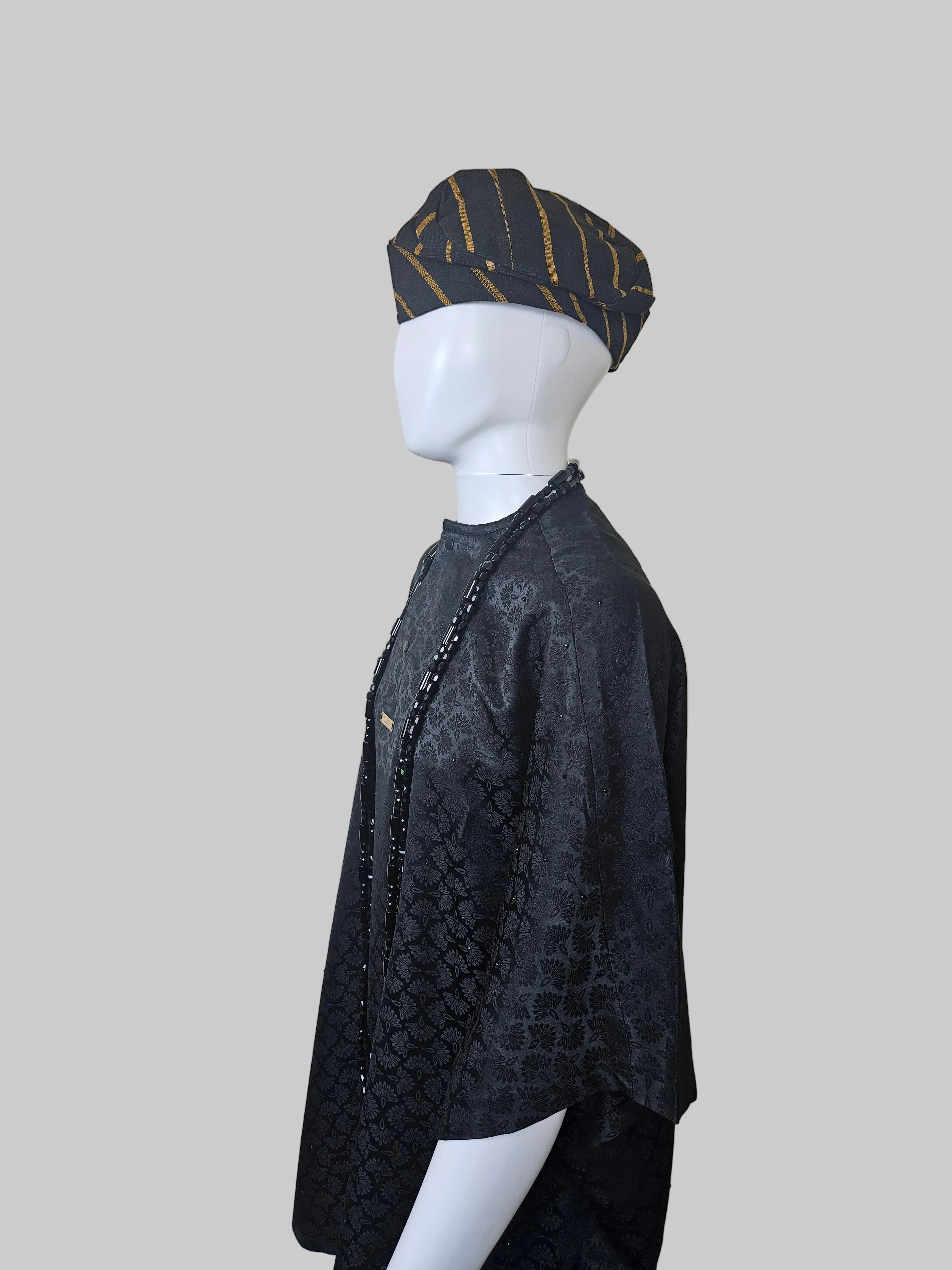 Luxury Two-Piece Nigerian Danshiki for Men with Swarovski Stone Detailing- Black