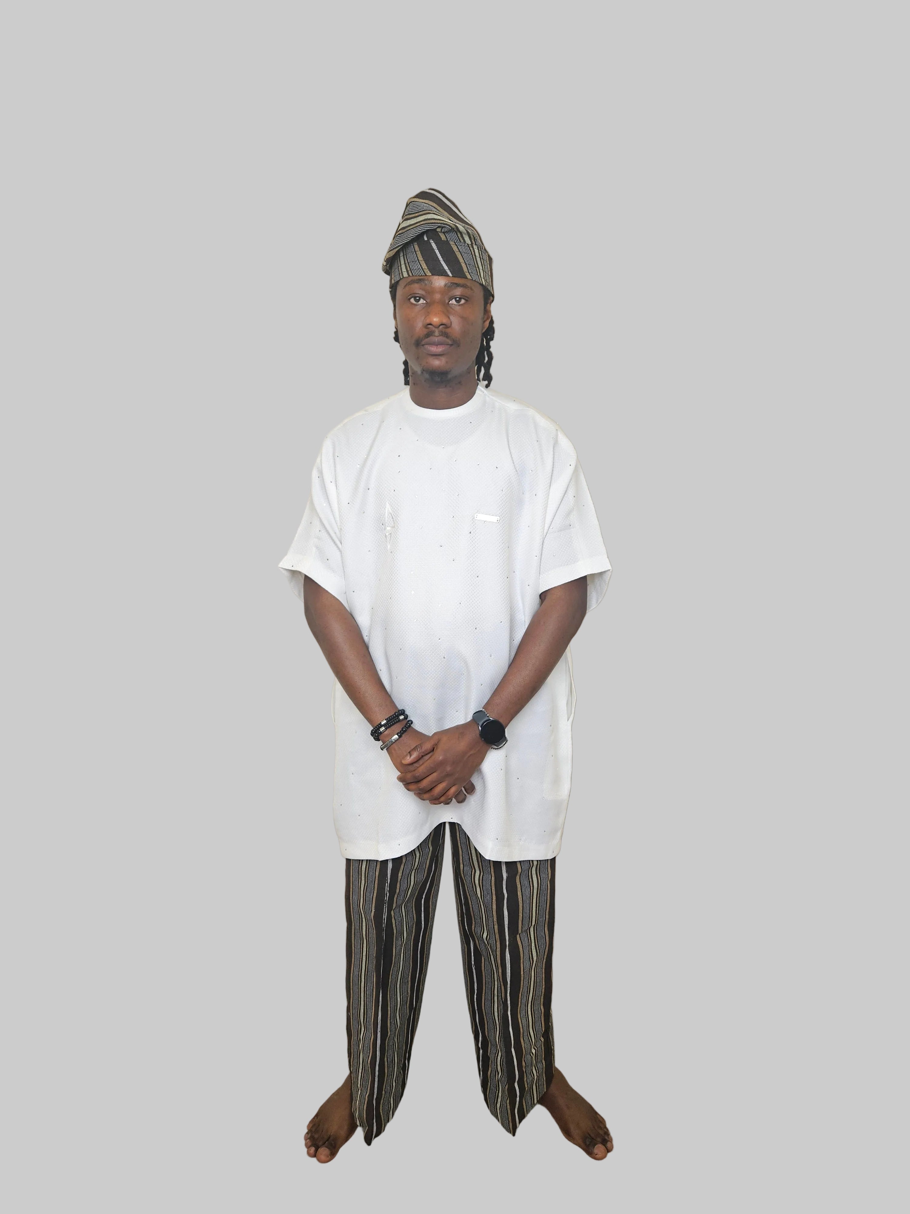 Luxury Three-Piece Nigerian Danshiki for Men with Swarovski Stone Detailing - Balogun brown W1