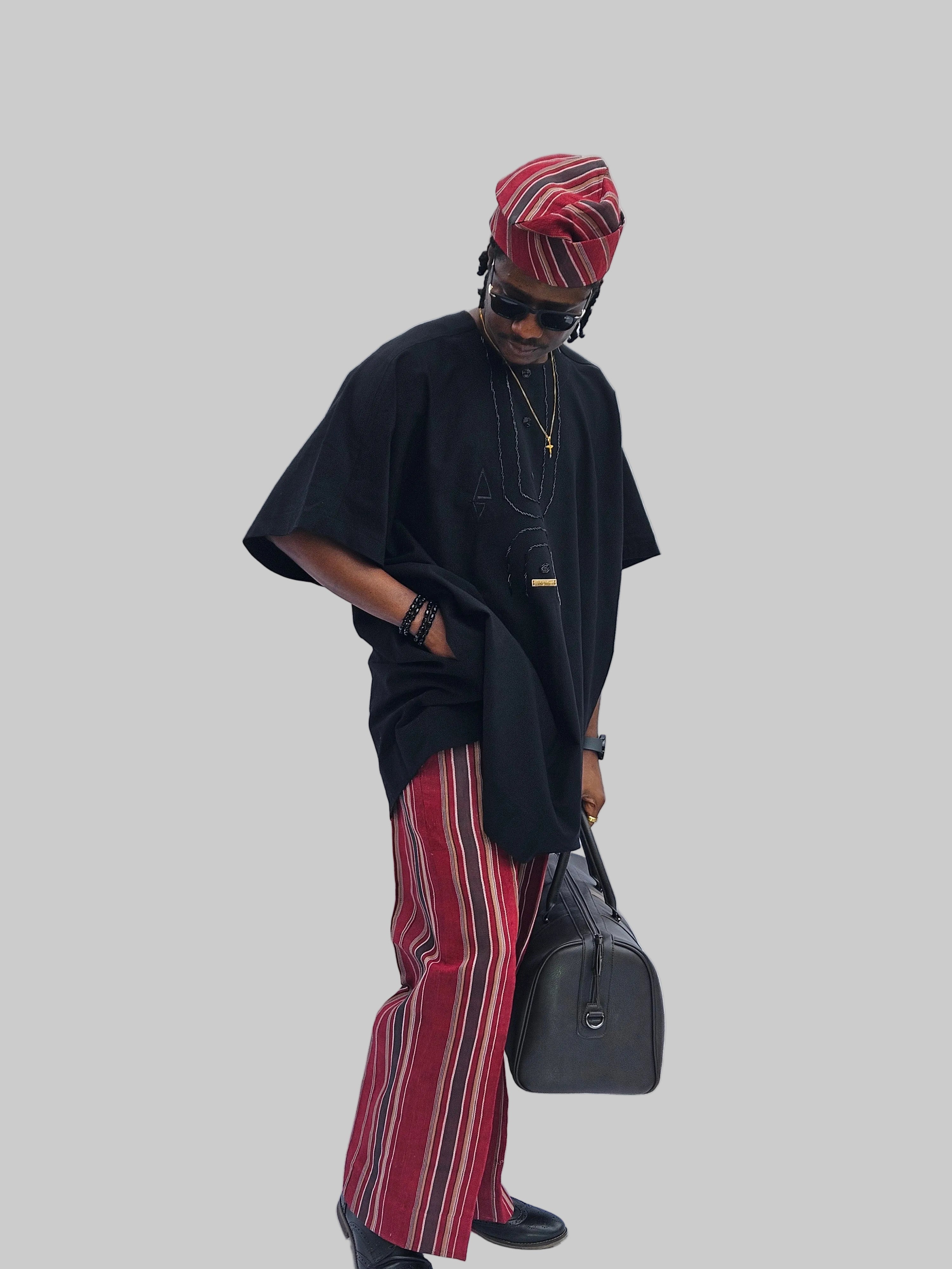 Luxury Three-Piece Nigerian Danshiki for Men with Swarovski Stone Detailing - Balogun Red