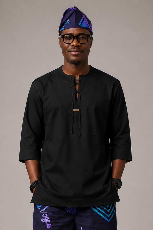 Balle Vogue Black lace up tunic shirt front view