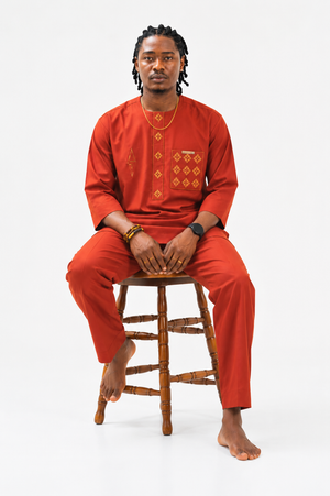 Two piece African Kaftan - burnt orange Embroidered Nigerian native 