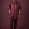 Luxury Two-Piece Nigerian Danshiki for Men with Swarovski Stone Detailing- Maroon
