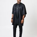 Luxury Two-Piece Nigerian Danshiki for Men with Swarovski Stone Detailing- Black
