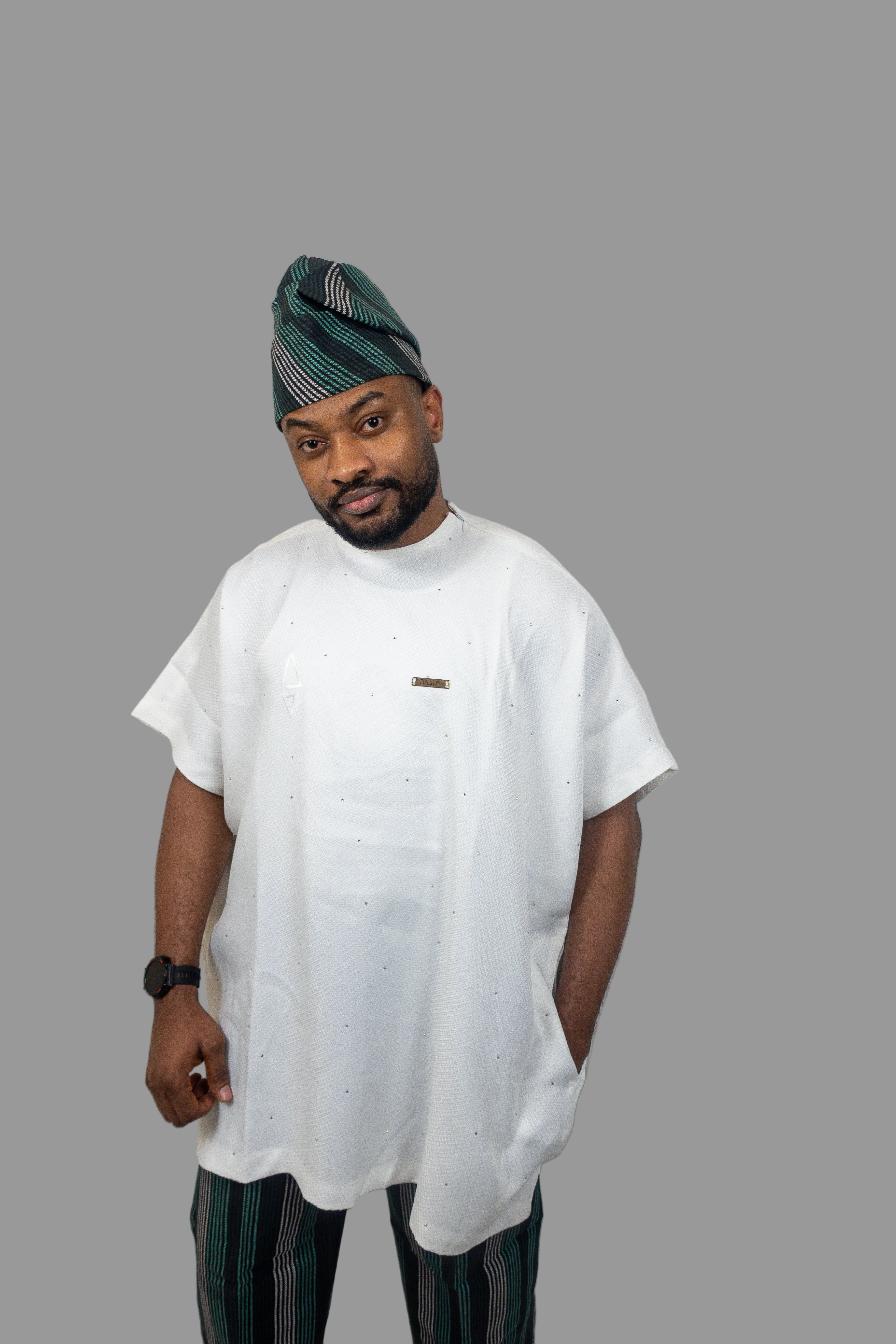 Luxury Three-Piece Nigerian Danshiki for Men with Swarovski Stone Detailing - Balogun brown W