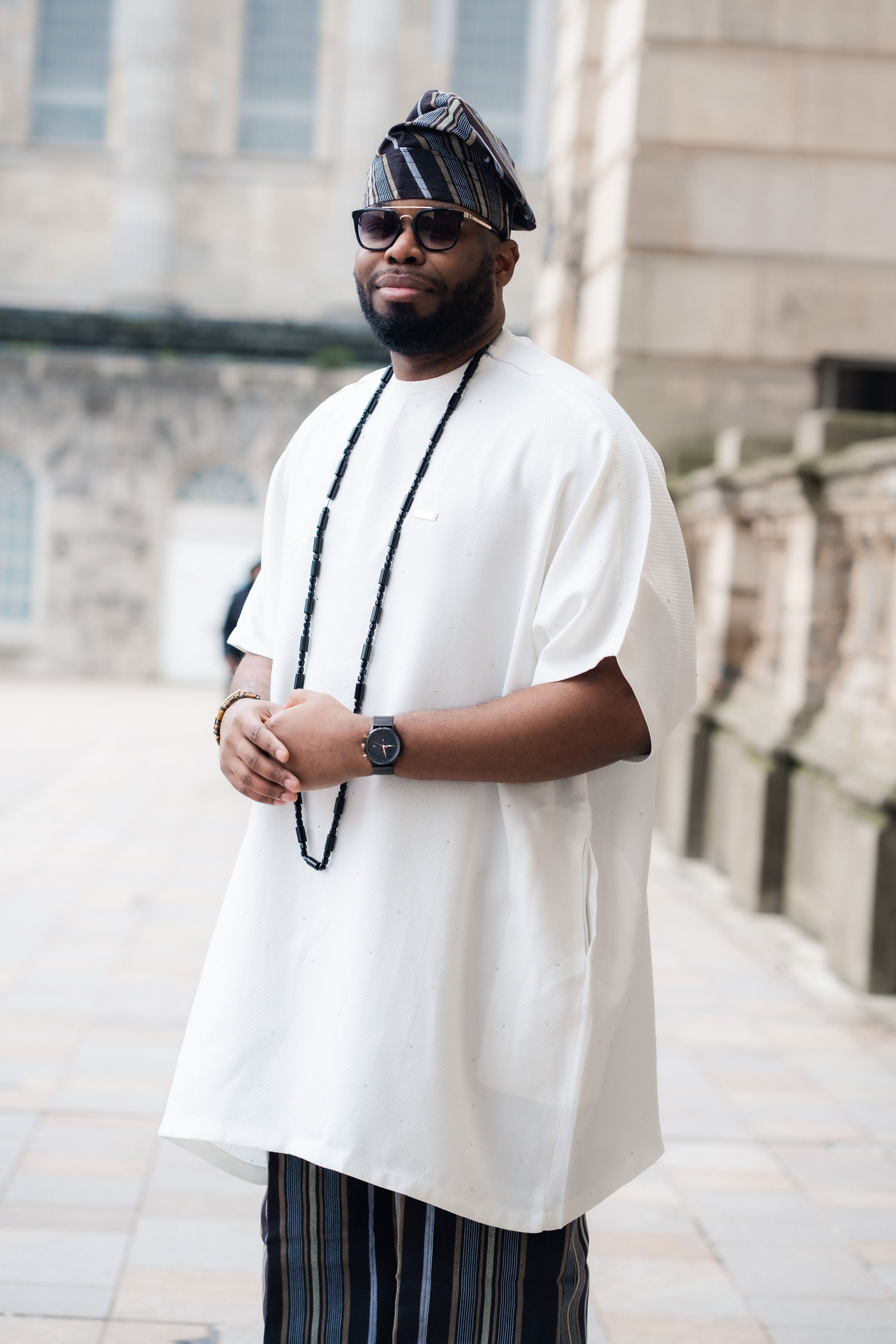 Luxury Three-Piece Nigerian Danshiki for Men with Swarovski Stone Detailing - Balogun brown W1