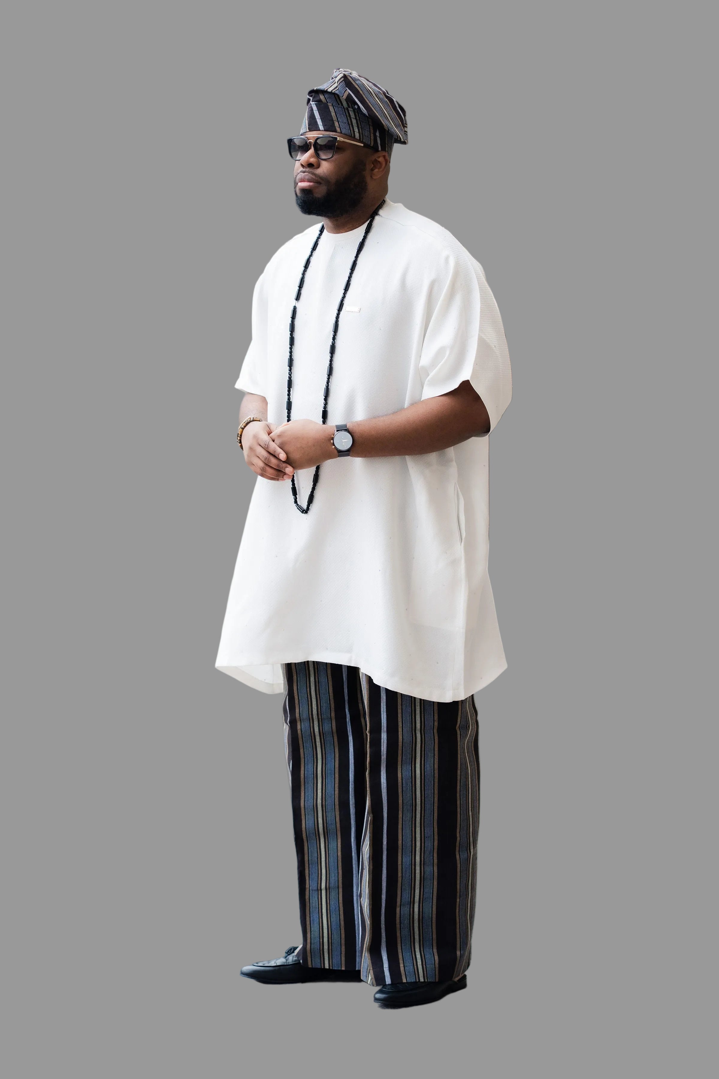 Luxury Three-Piece Nigerian Danshiki for Men with Swarovski Stone Detailing - Balogun brown W1