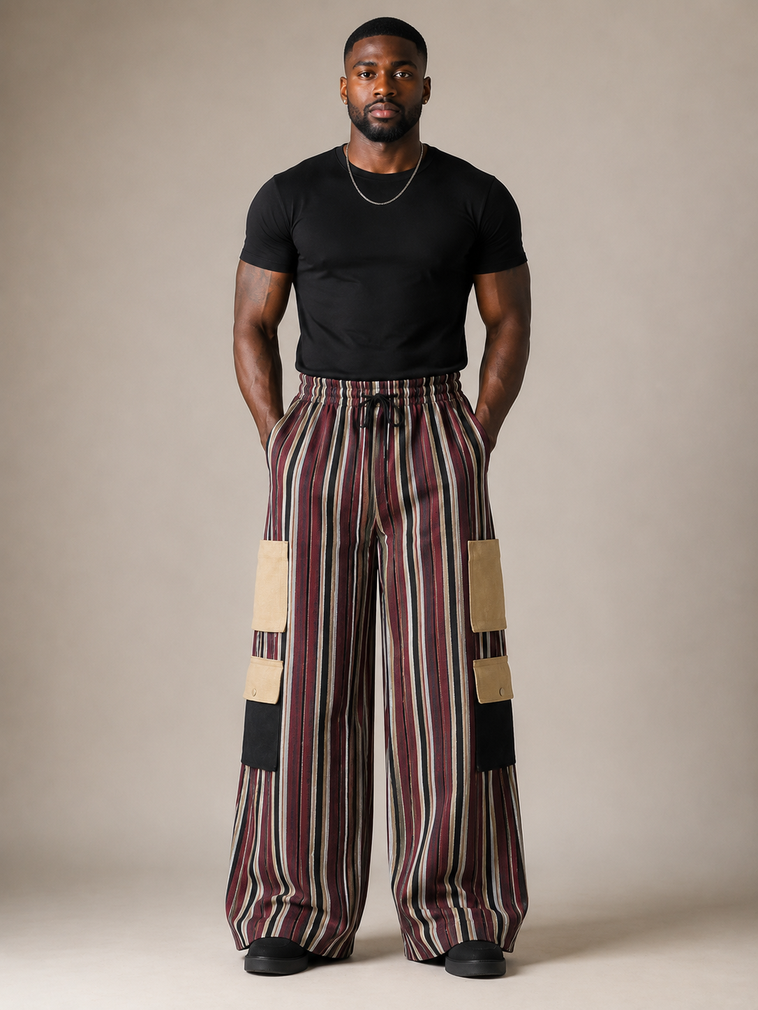 Olu Aso Oke cargo pant with oversized wide-leg fit and striped heritage fabric