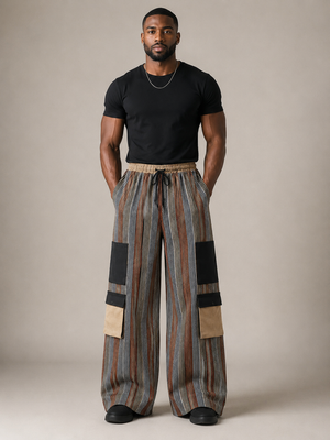 Tade Aso Oke cargo pant with oversized wide-leg fit and premium striped woven fabric