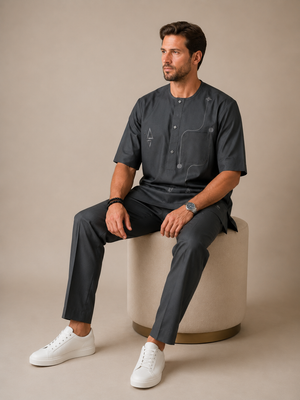 Contemporary African senator wear for men in charcoal onyx colourway
