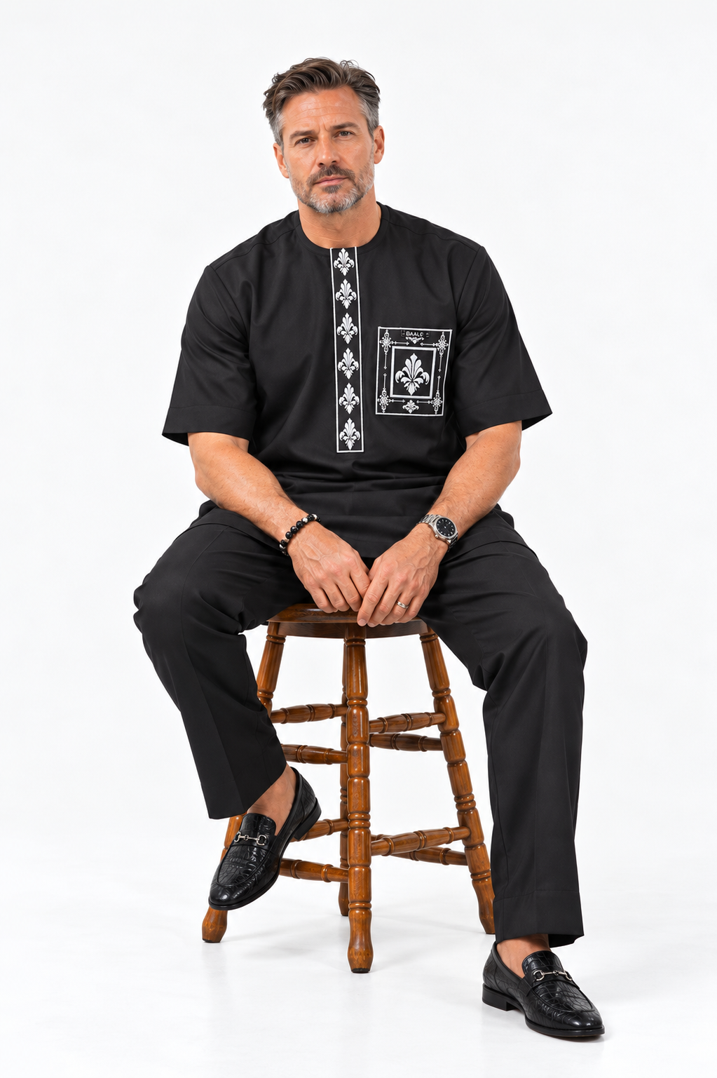 Men's black embroidered kaftan and Senator set – Baale Vogue UK