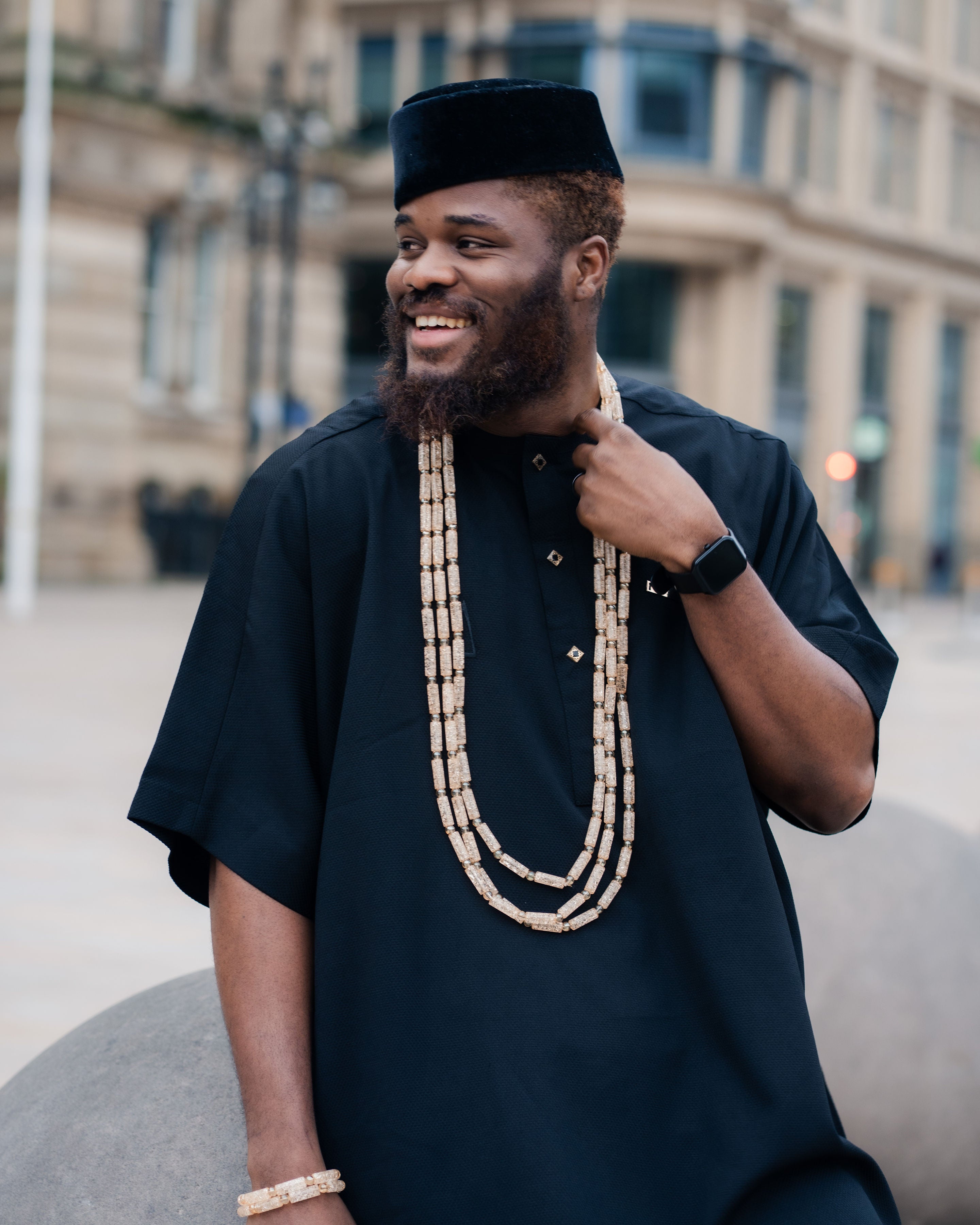 Premium black Nigerian kaftan set designed in London